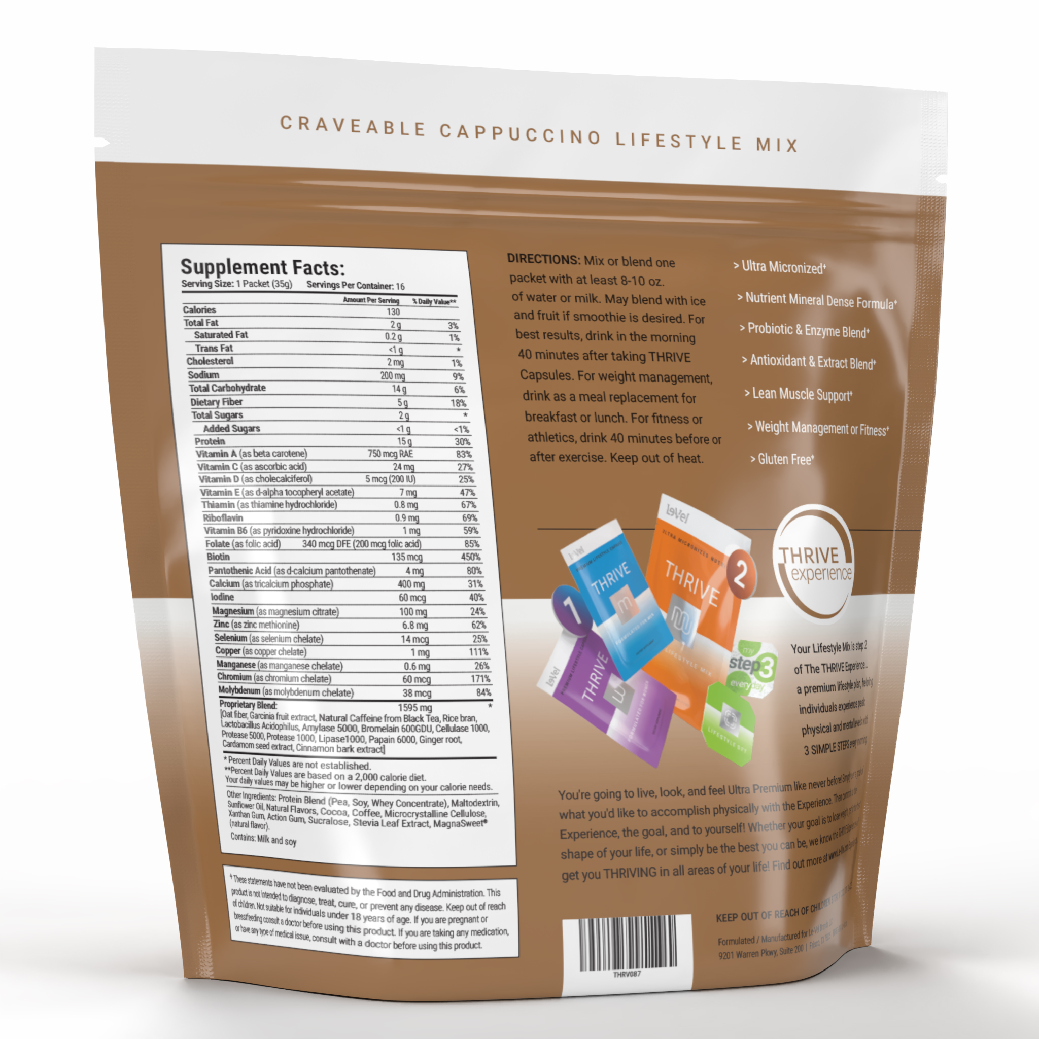 See zoomed view of THRIVE Lifestyle Mix Single Serve Pouch Craveable Cappuccino Back