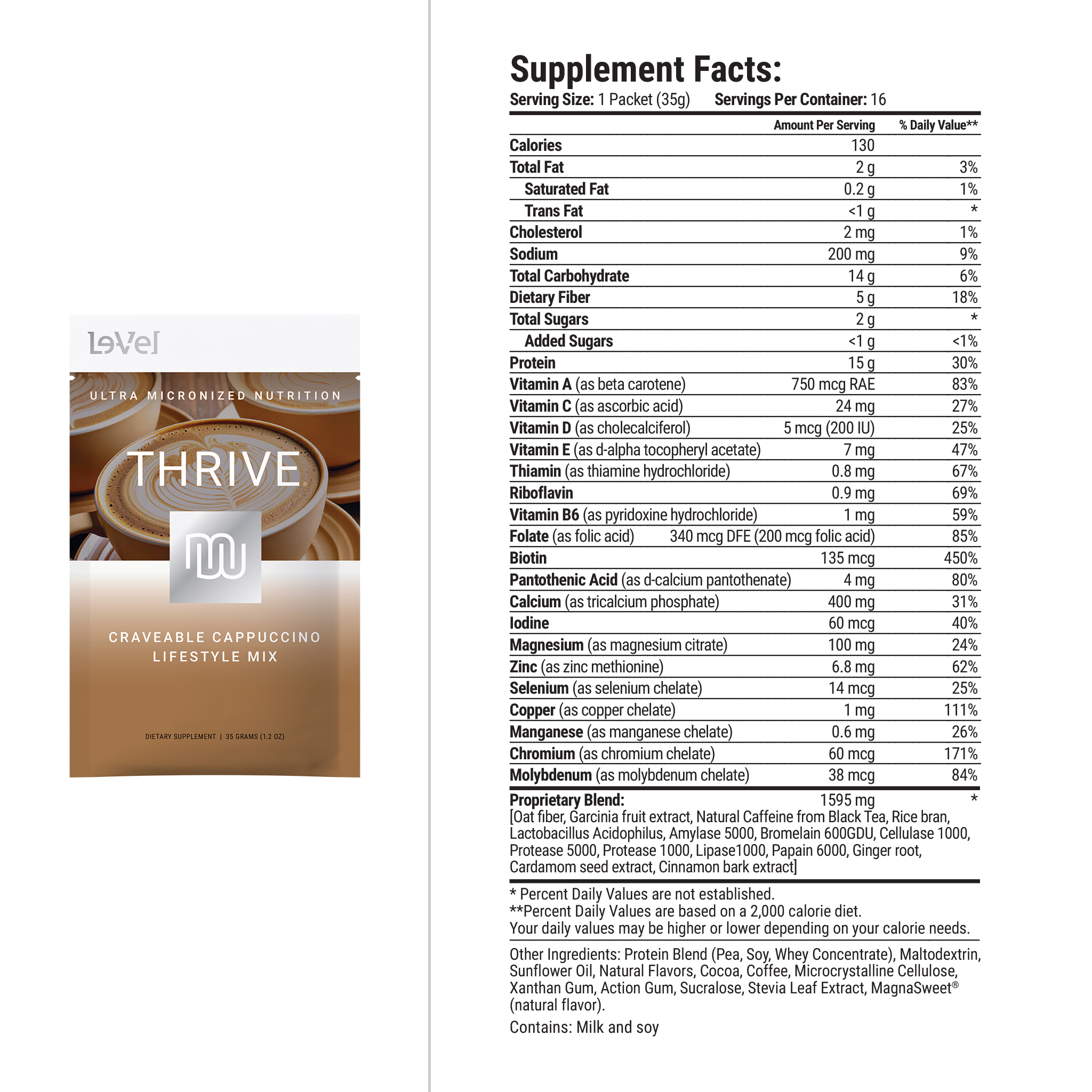 See zoomed view of THRIVE Lifestyle Mix Single Serve Pouch Craveable Cappuccino Facts